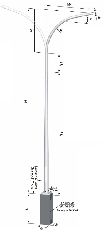stalp iluminat aluminiu conic cu brat 6-12m